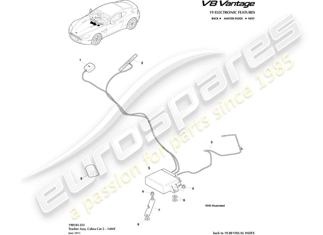 aston martin v8 vantage (2016) tracker, cobra, 14my part diagram