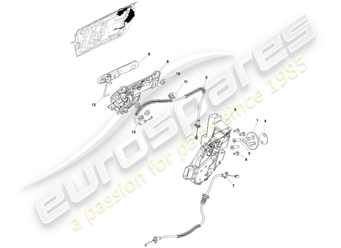 aston martin v8 vantage (2005) front door latch part diagram