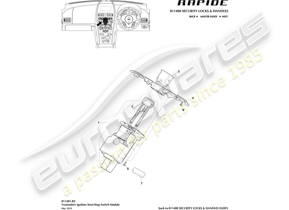 aston martin rapide (2011) start/stop module part diagram