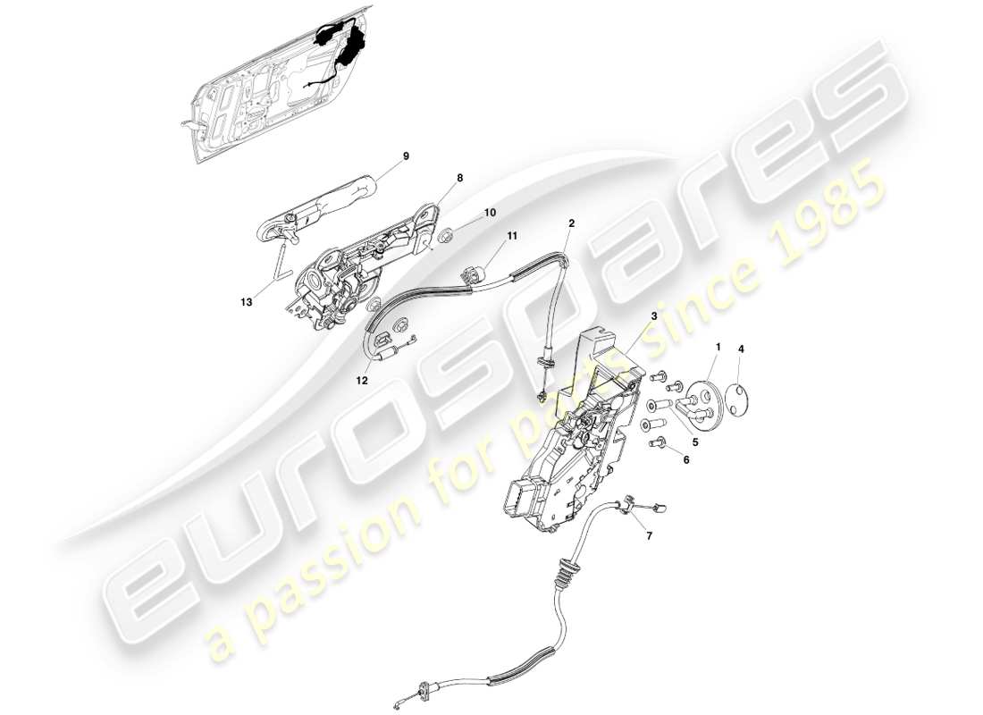 aston martin v8 vantage (2007) front door latch part diagram