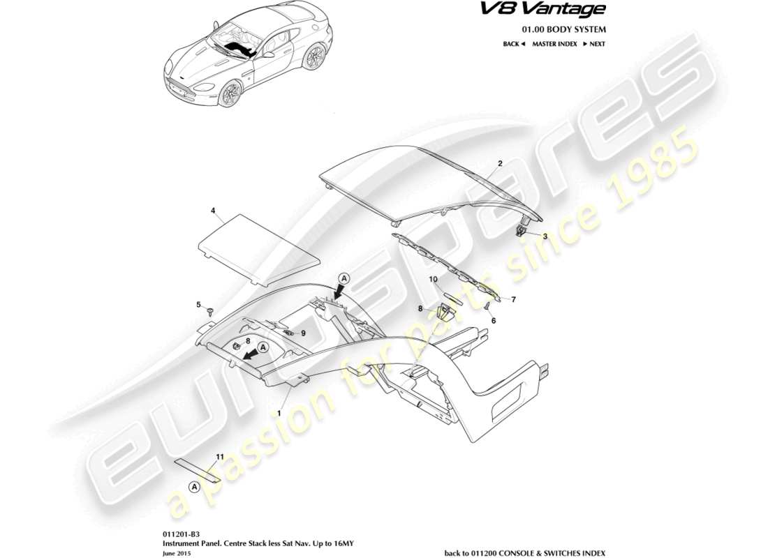 aston martin v8 vantage (2016) centre stack, less sat nav to 16my part diagram