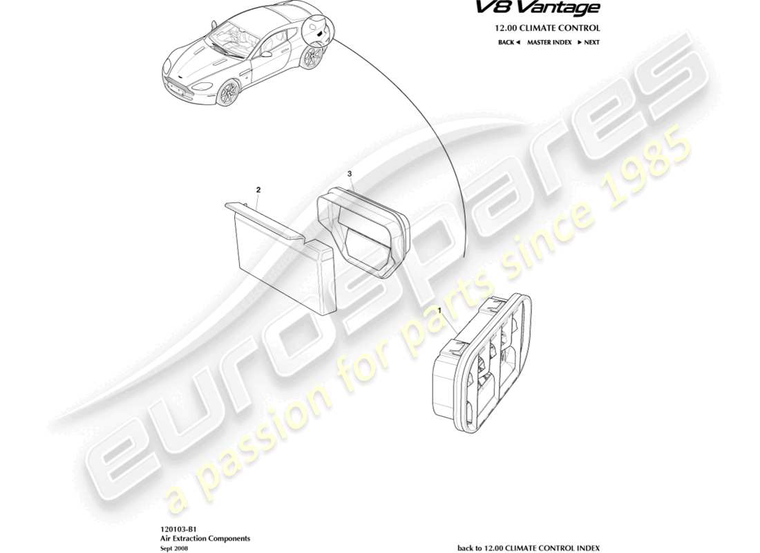 aston martin v8 vantage (2016) air extraction components part diagram