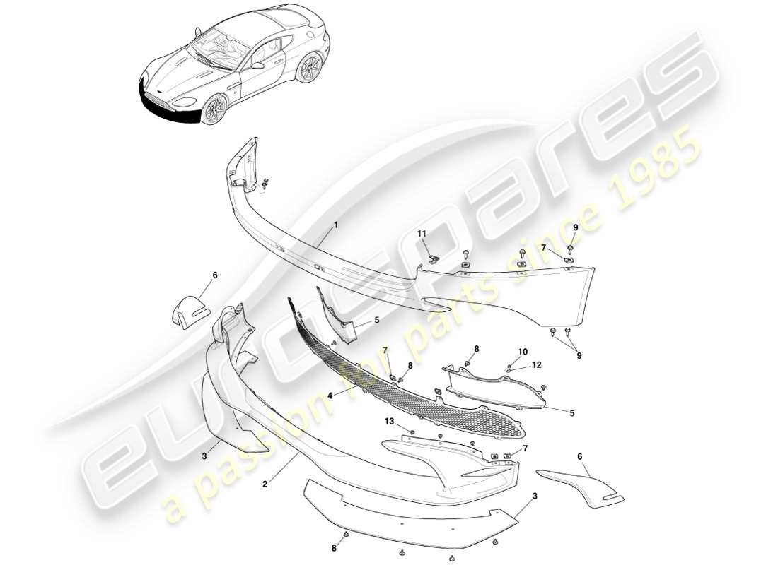 aston martin v8 vantage (2005) front bumper, gt8 part diagram