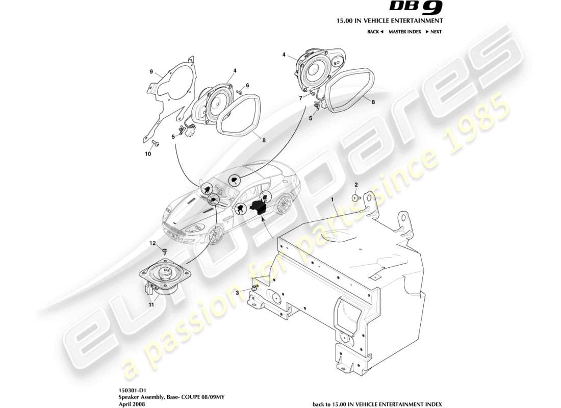 aston martin db9 (2007) speaker, base, coupe part diagram