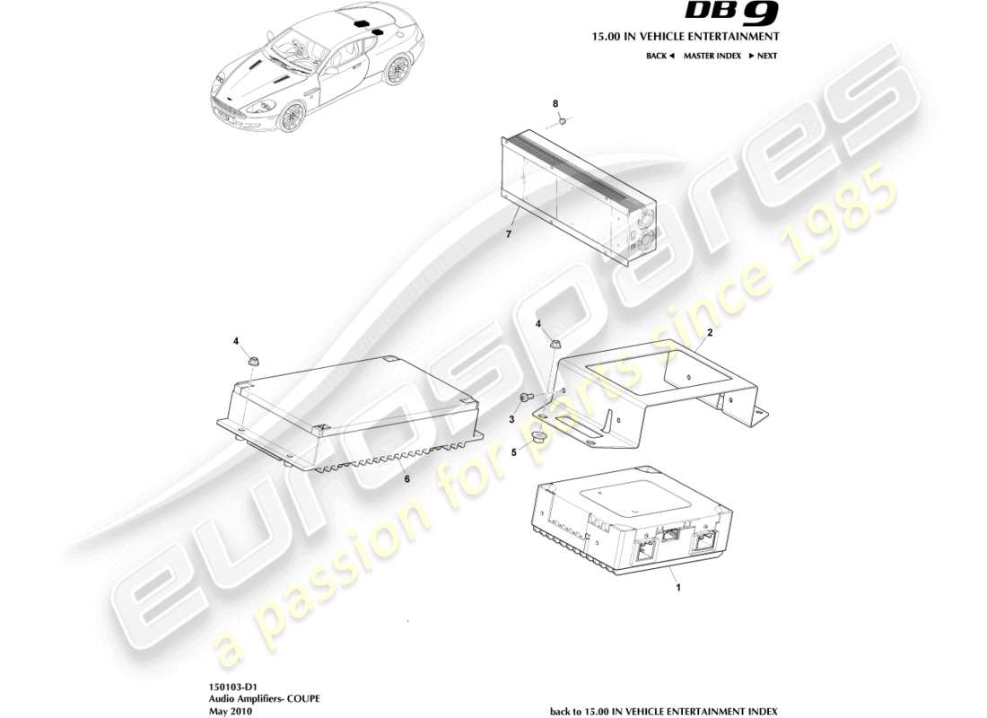 aston martin db9 (2007) amplifiers, coupe part diagram