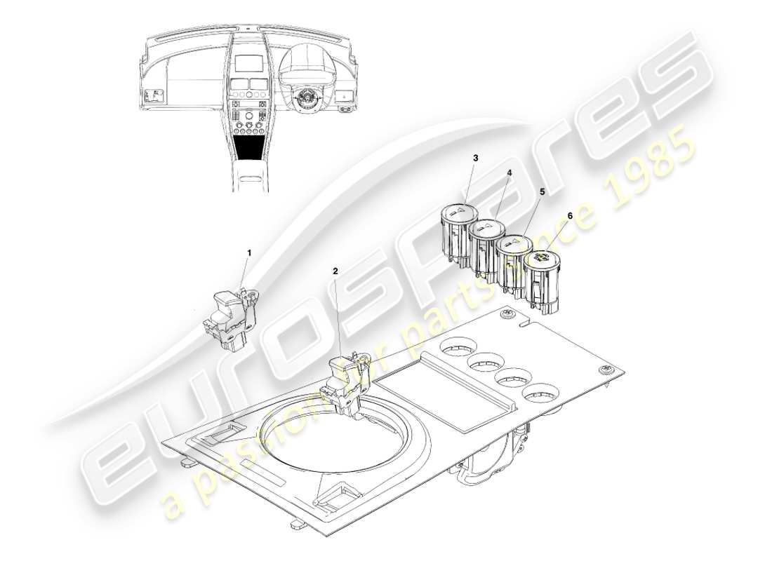 aston martin v8 vantage (2005) console switches, coupe, rhd part diagram