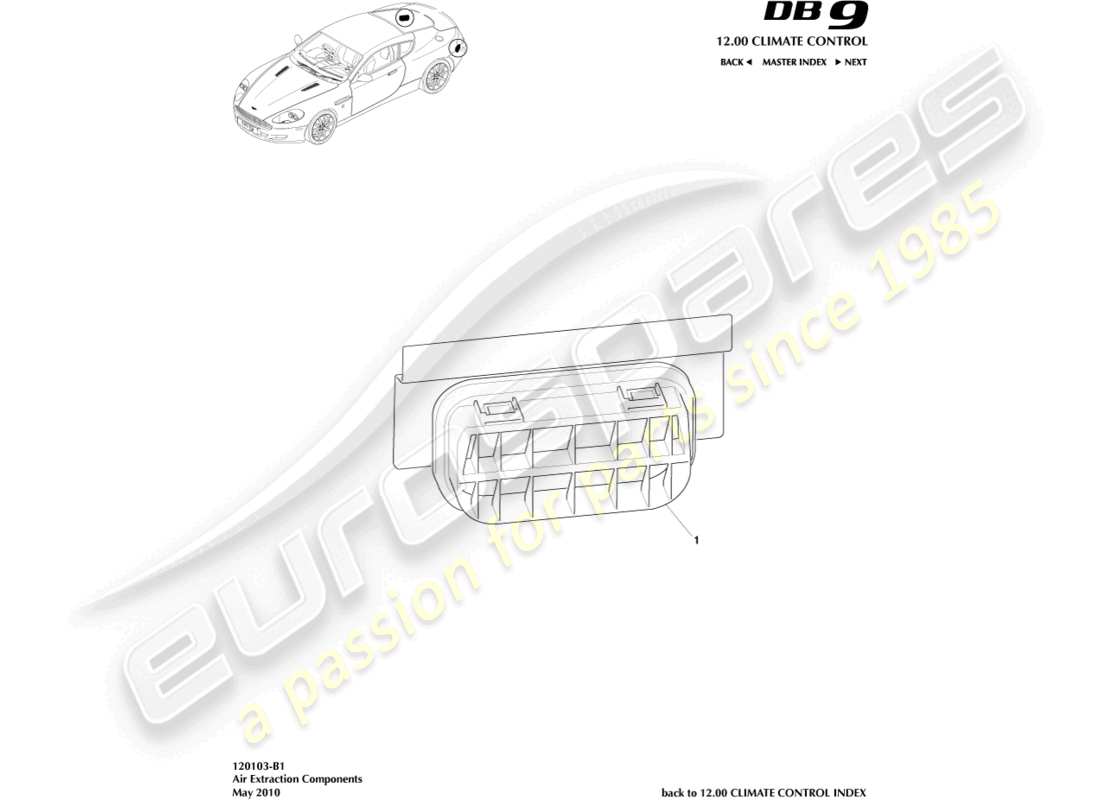 aston martin db9 (2007) air extraction components part diagram