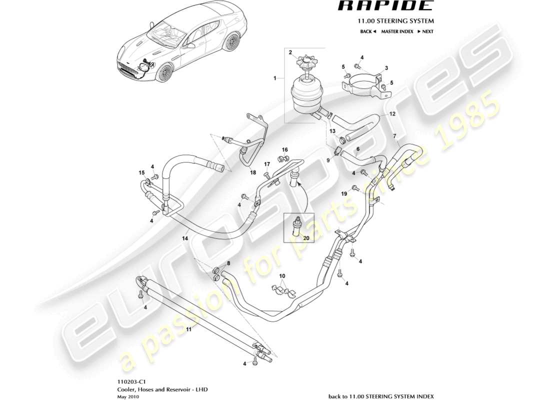 aston martin rapide (2019) pas hoses, lhd part diagram