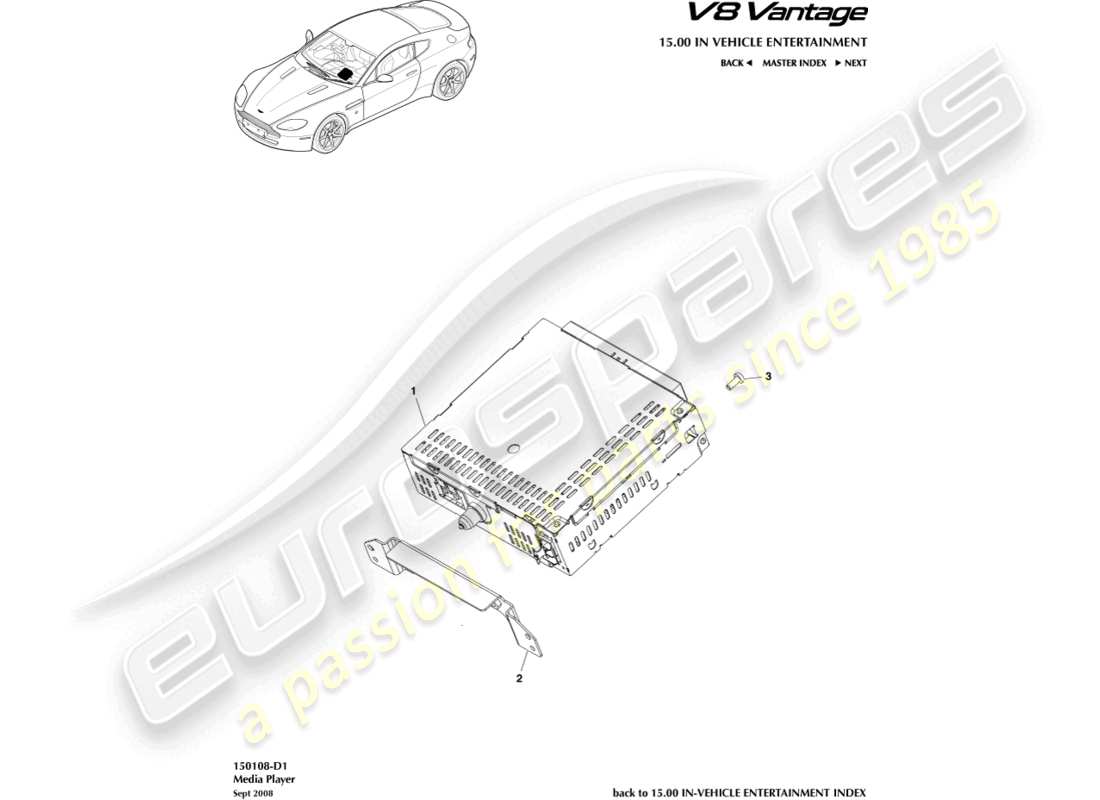 aston martin v8 vantage (2009) media player part diagram