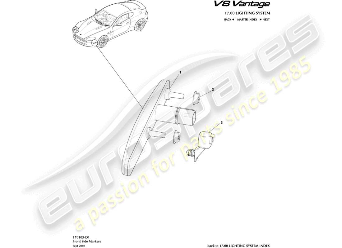 aston martin v8 vantage (2008) front side markers part diagram