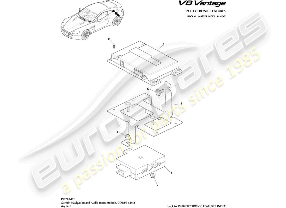 aston martin v8 vantage (2009) garmin navigation, coupe, 12my part diagram