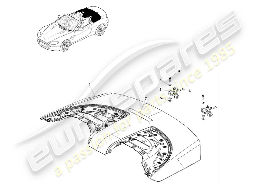 aston martin v8 vantage (2005) roof opening panel part diagram