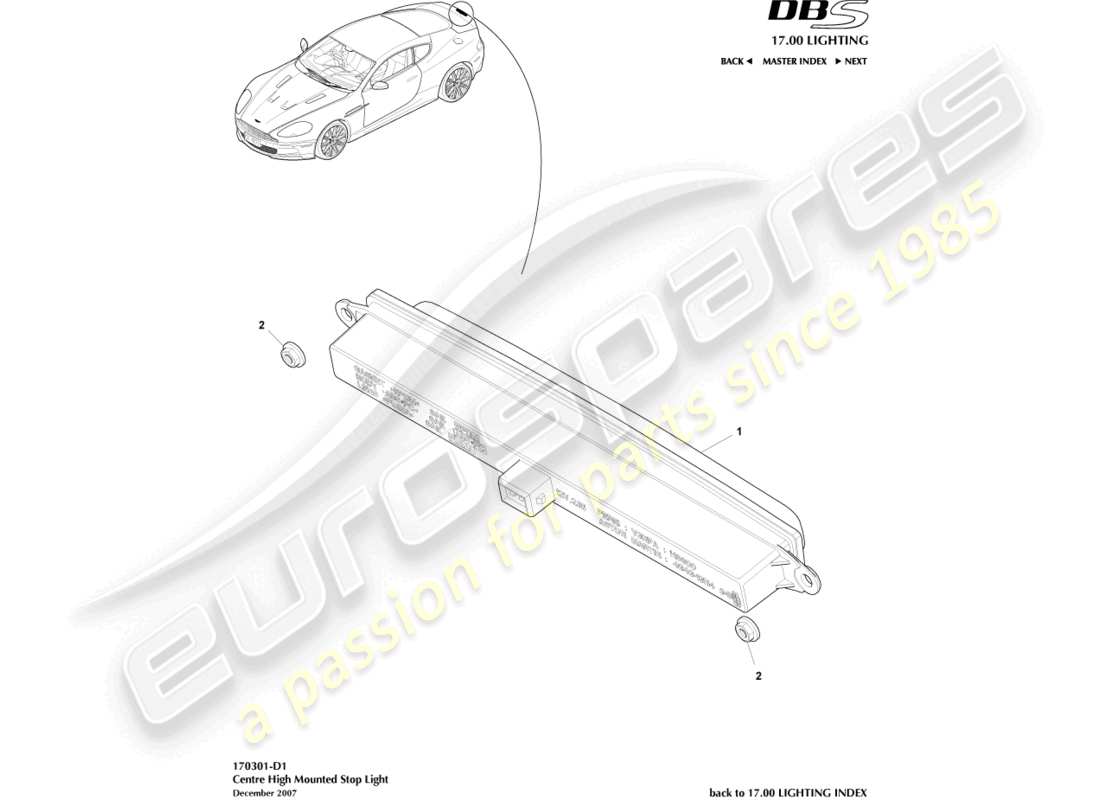 aston martin dbs (2007) high mounted stop light parts diagram