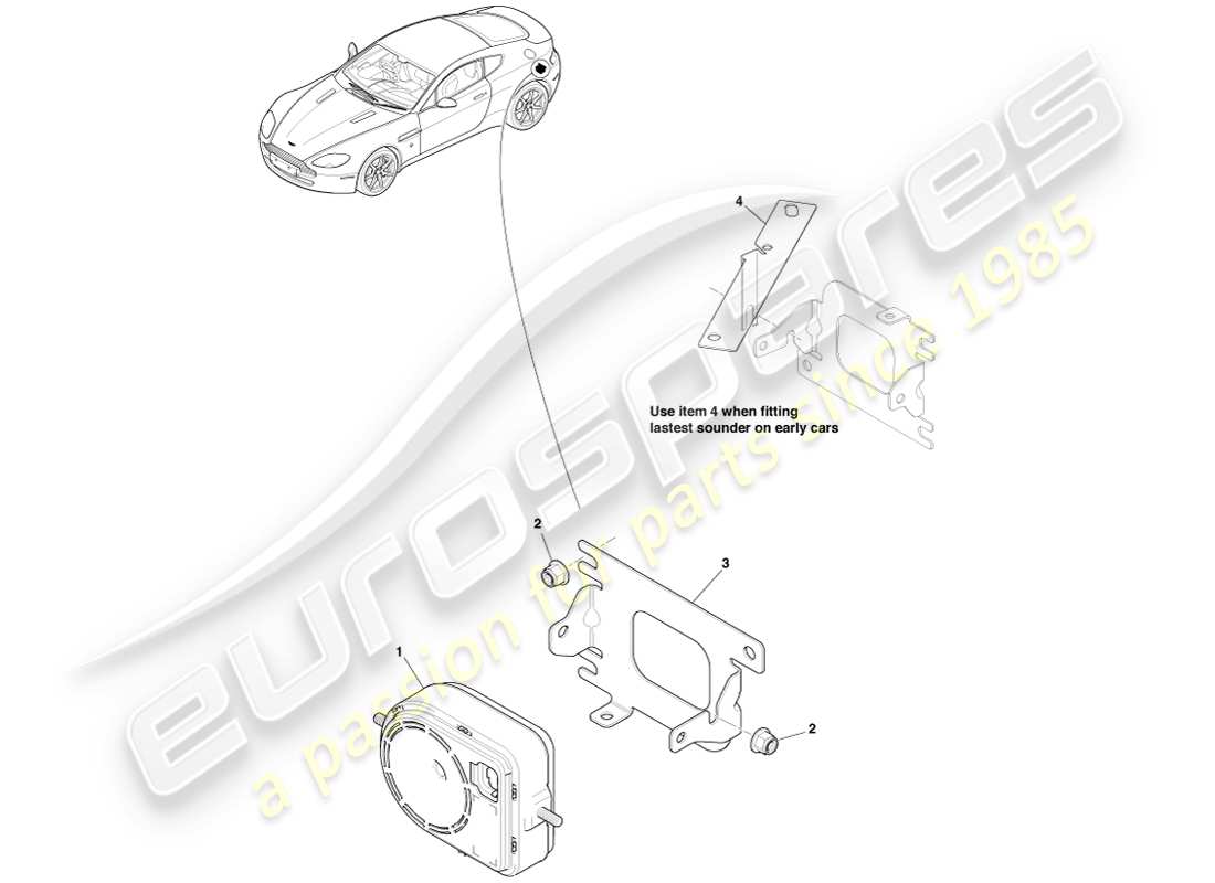 aston martin v8 vantage (2005) security sounder part diagram