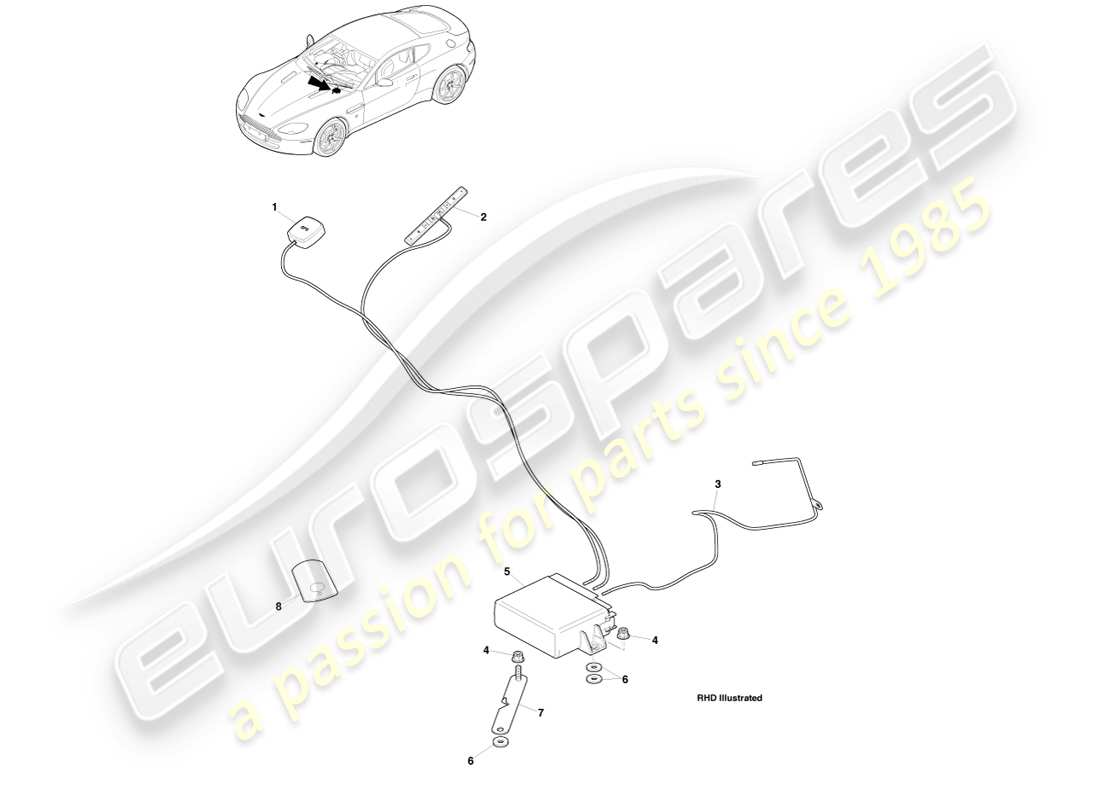 aston martin v8 vantage (2005) tracker, cobra, 14my part diagram