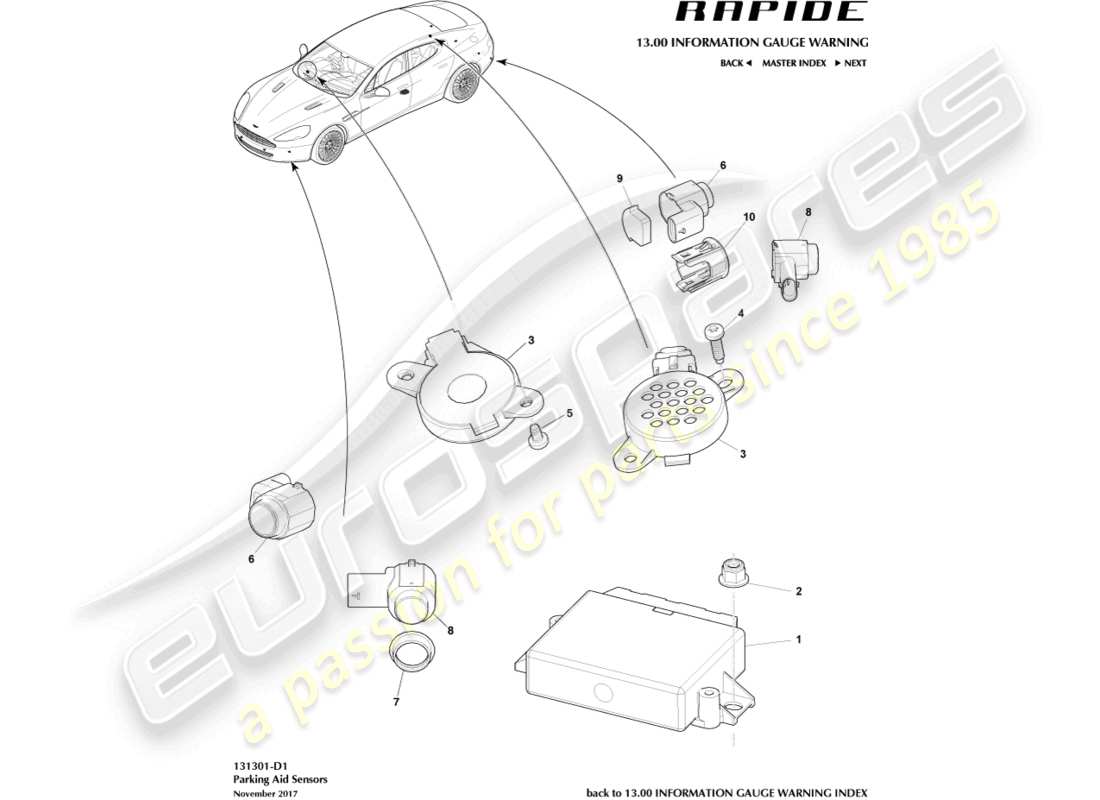 aston martin rapide (2019) parking aid sensors part diagram