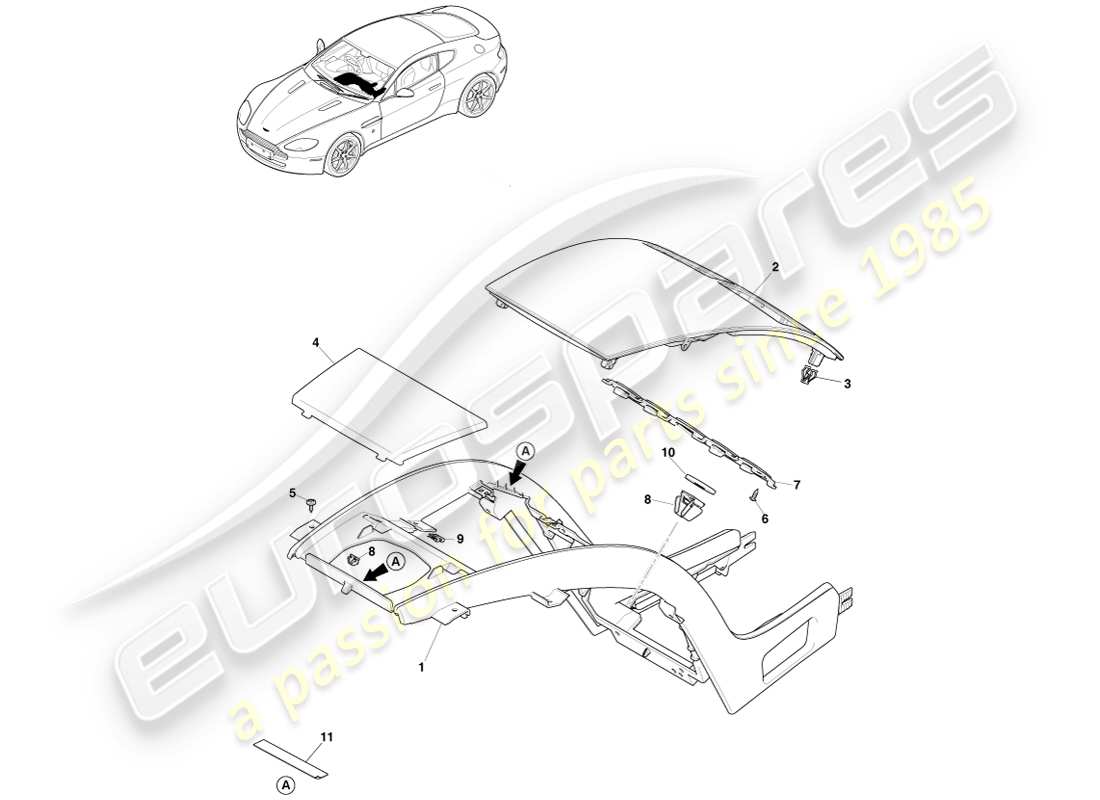 aston martin v8 vantage (2005) centre stack, less sat nav to 16my part diagram