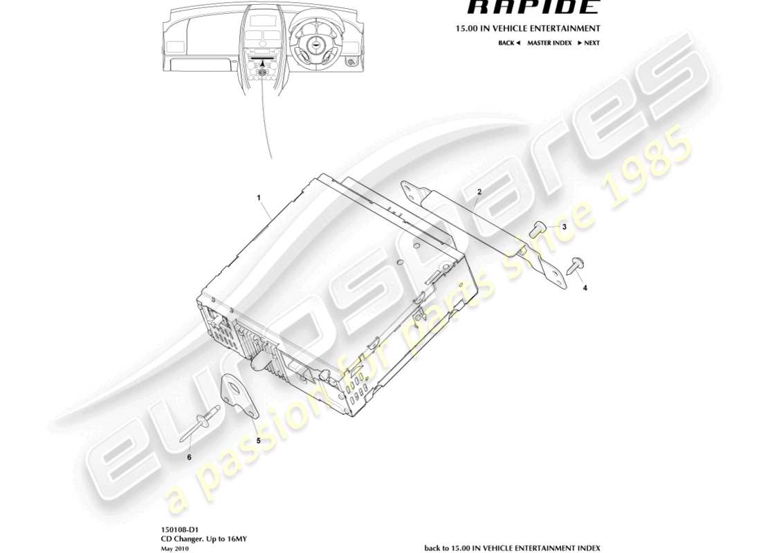 aston martin rapide (2011) cd changer, up to 16my part diagram