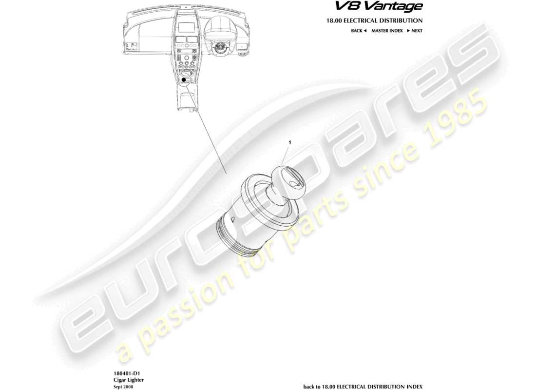 aston martin v8 vantage (2016) cigar lighter part diagram