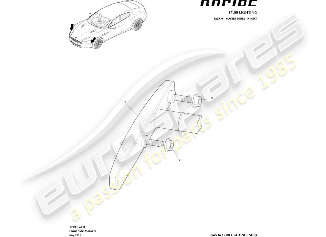 aston martin rapide (2011) front side markers part diagram