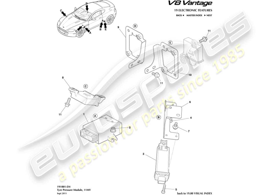 aston martin v8 vantage (2016) tyre pressure module, 11my part diagram