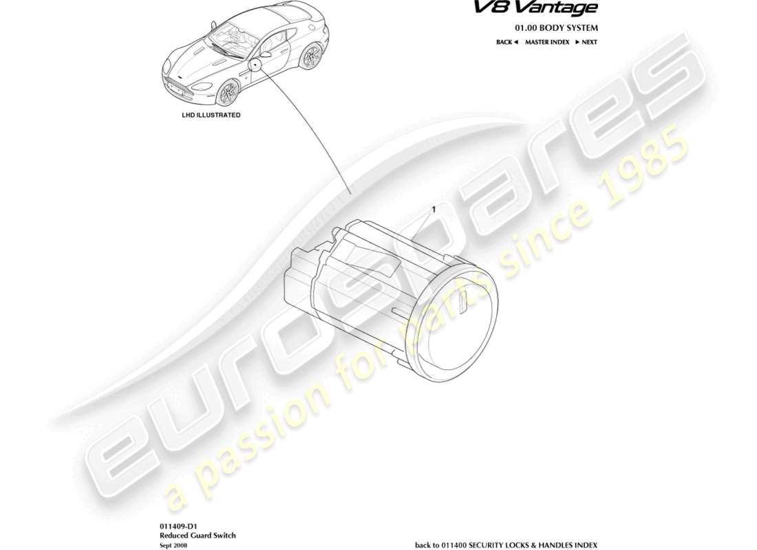 aston martin v8 vantage (2016) reduced guard switch part diagram