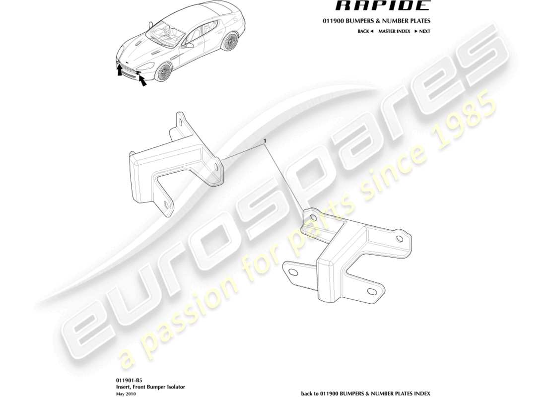 aston martin rapide (2011) insert, front bumper isolator part diagram