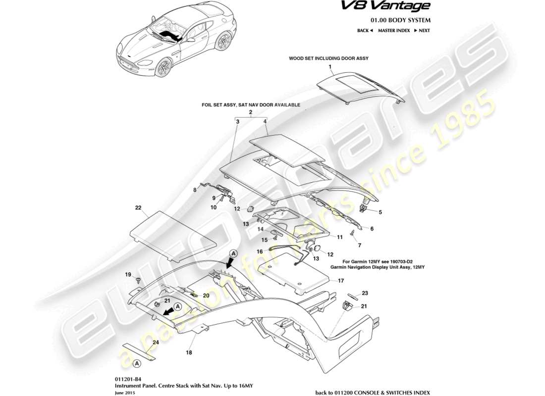 aston martin v8 vantage (2016) centre stack, with sat nav, to 16my part diagram