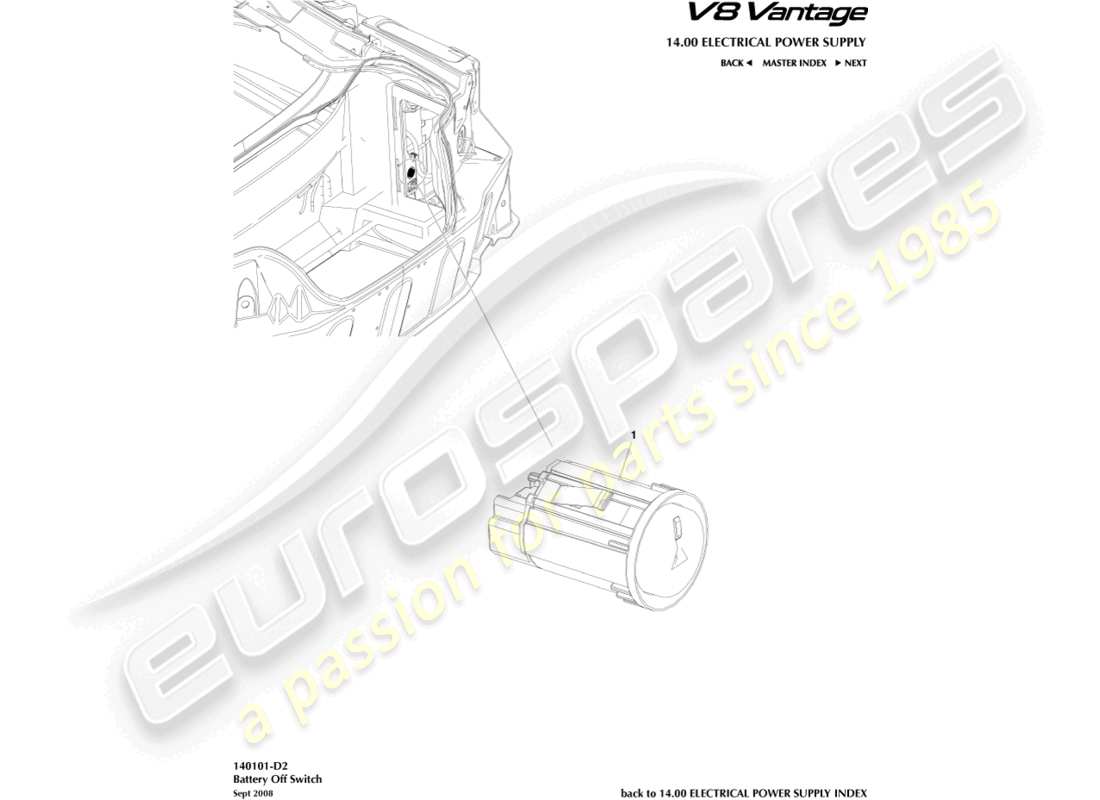 aston martin v8 vantage (2016) battery off switch part diagram