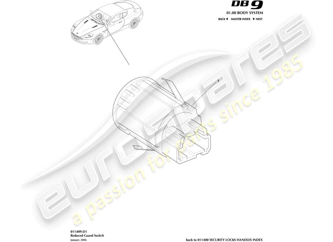 aston martin db9 (2011) reduced guard switch part diagram