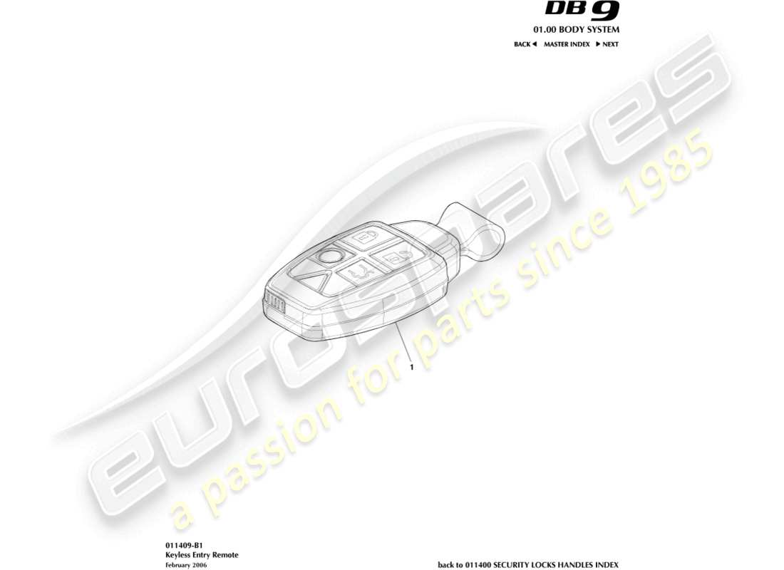 aston martin db9 (2011) keyless entry remote part diagram