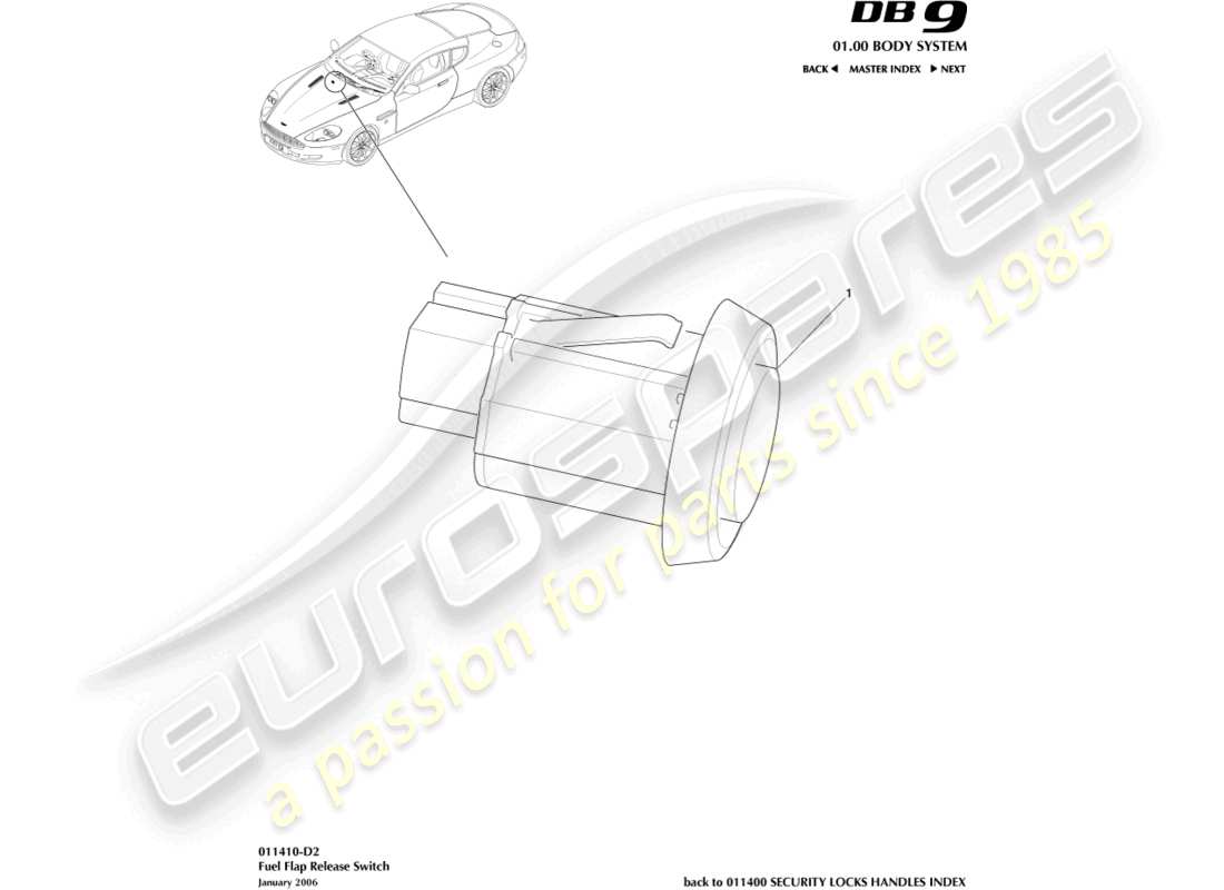 aston martin db9 (2010) fuel filler release switch parts diagram