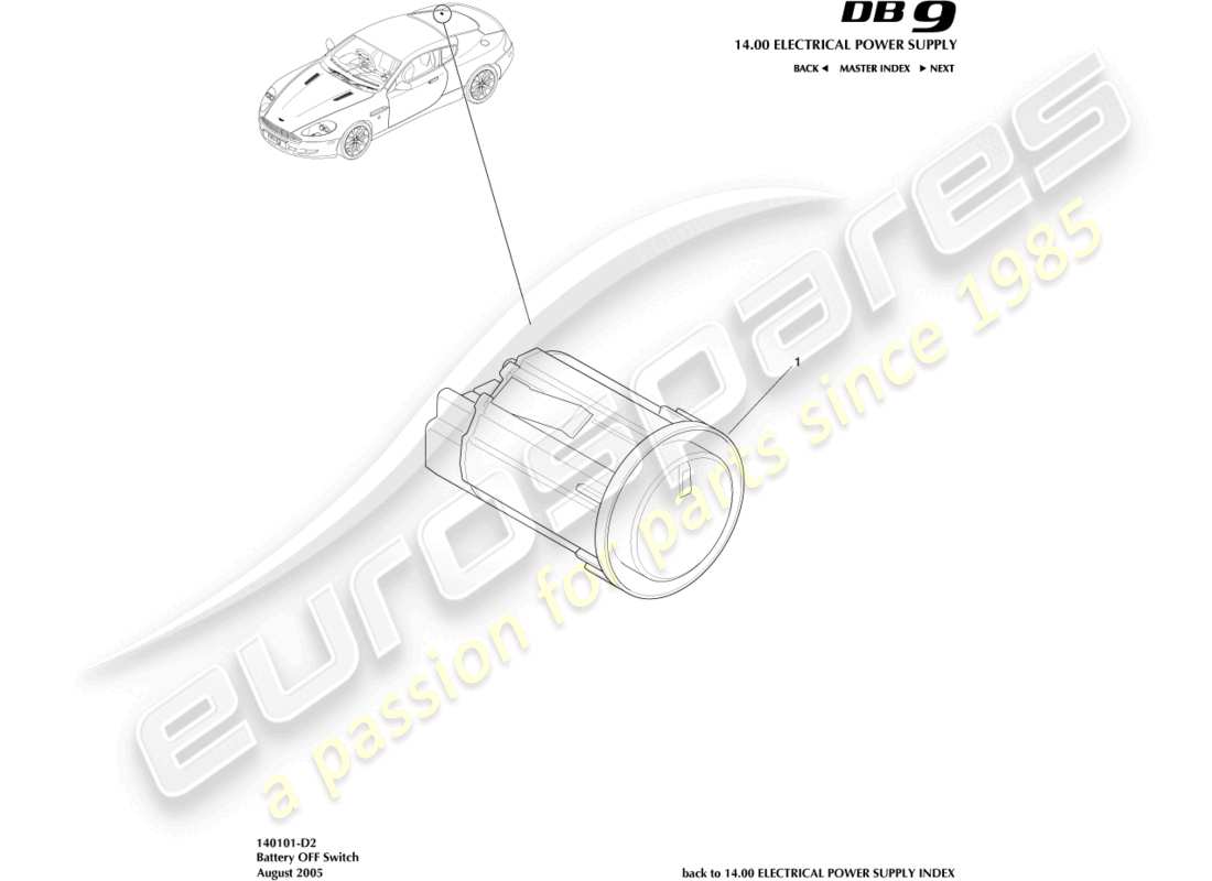 aston martin db9 (2007) battery off switch part diagram