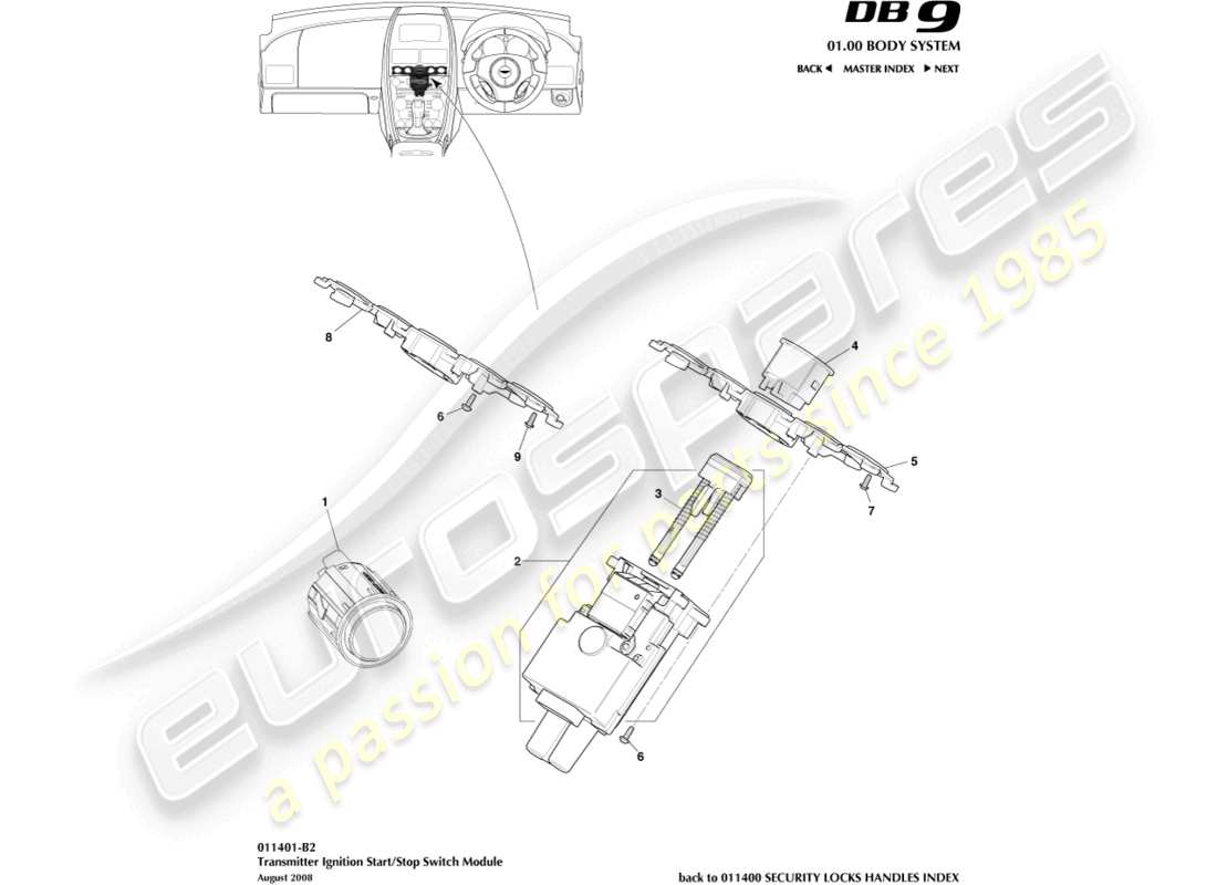 aston martin db9 (2007) start/stop module part diagram