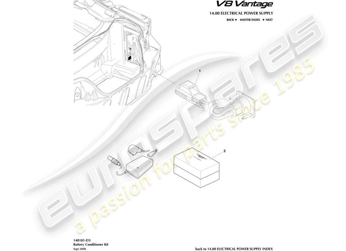 aston martin v8 vantage (2016) battery conditioner kit part diagram