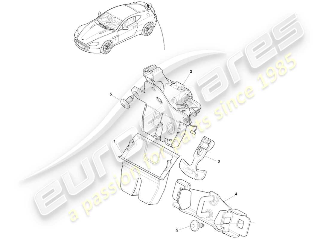 aston martin v8 vantage (2005) trunk latch system part diagram