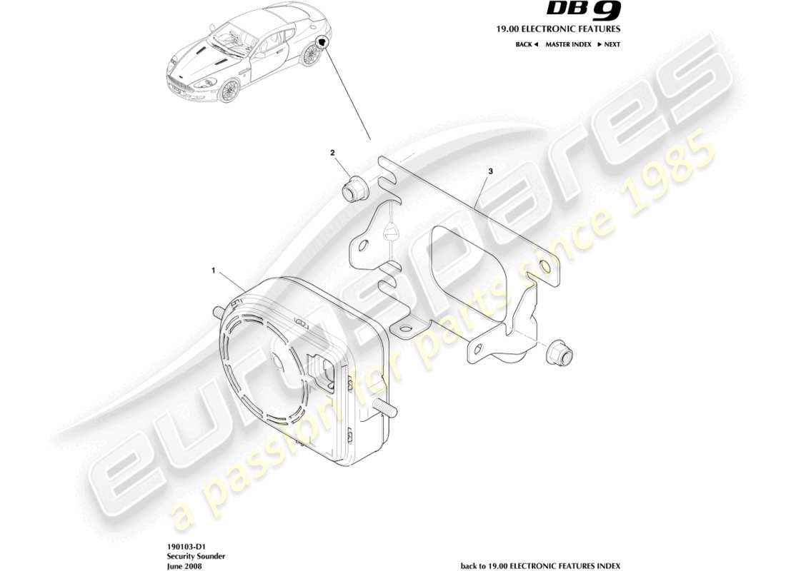 aston martin db9 (2011) security sounder part diagram