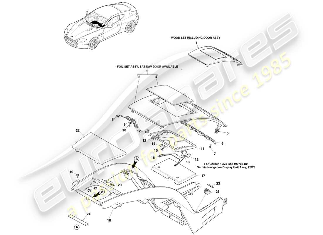 aston martin v8 vantage (2007) centre stack, with sat nav, to 16my part diagram