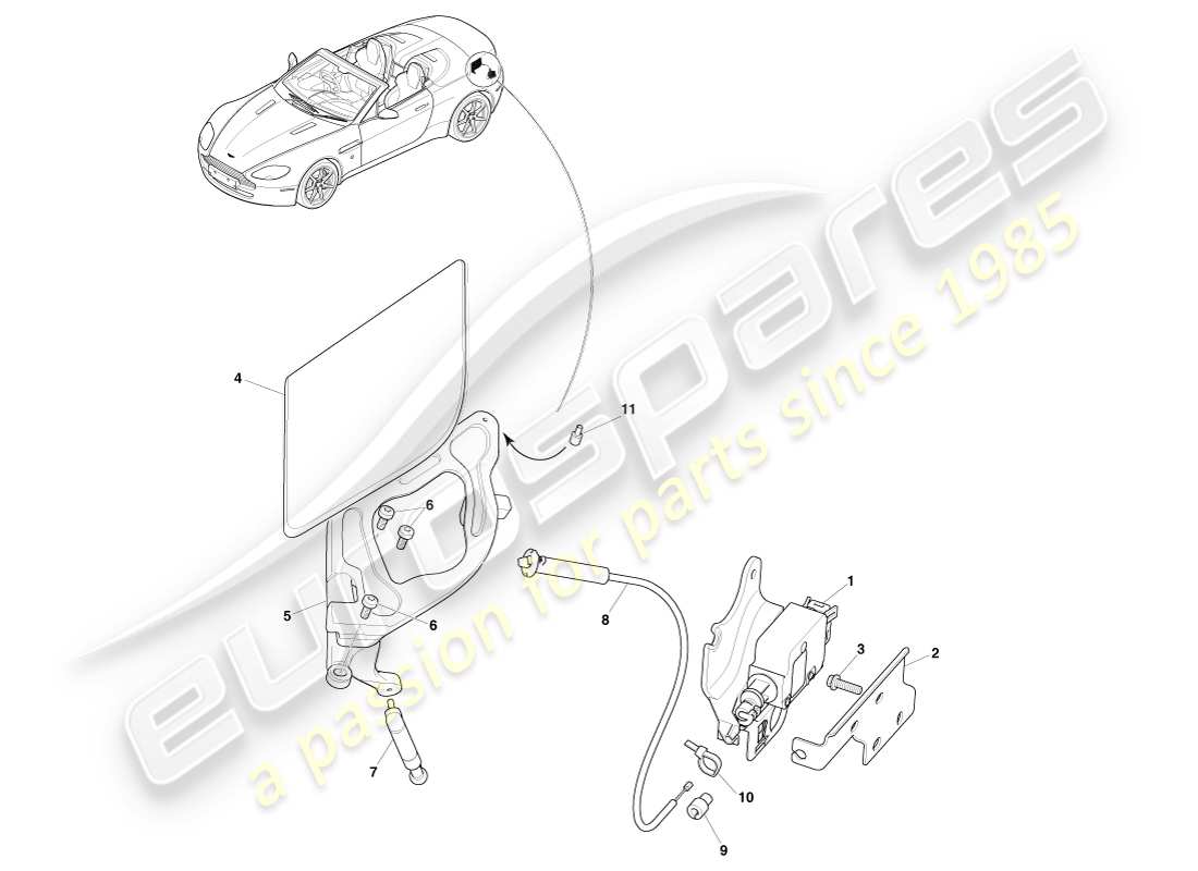 aston martin v8 vantage (2007) fuel filler mechanism, roadster part diagram