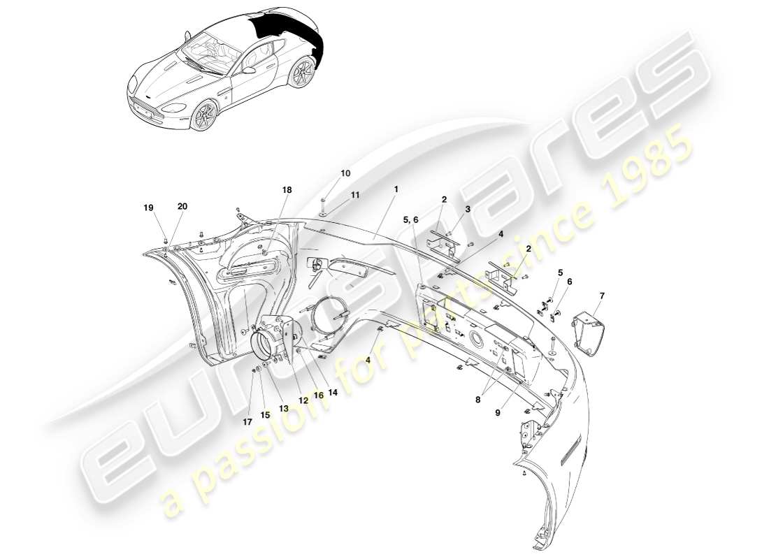 aston martin v8 vantage (2007) rear bumper, to 12.25my part diagram