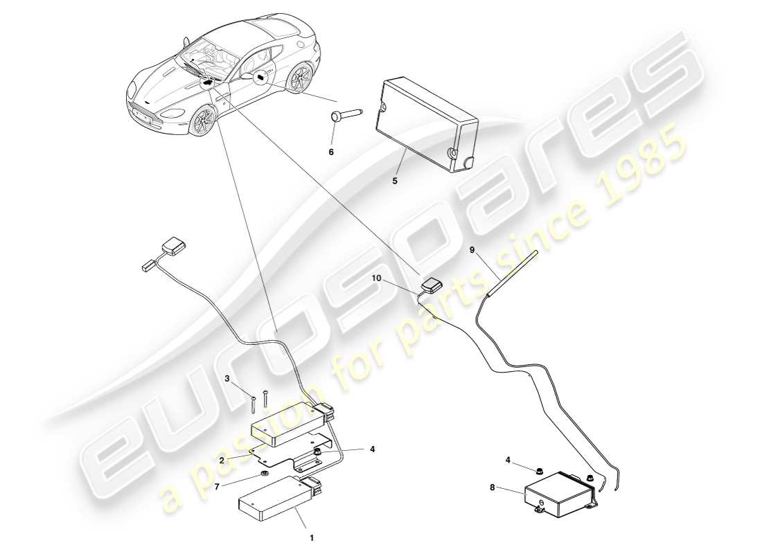 aston martin v8 vantage (2007) tracker part diagram