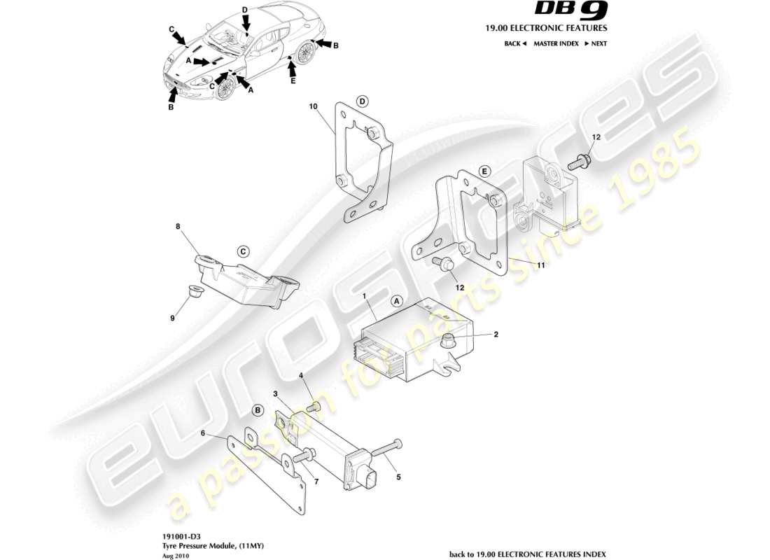 aston martin db9 (2004) tyre pressure module, 11my parts diagram