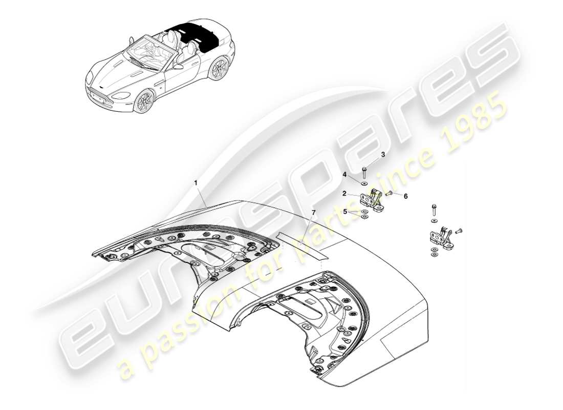 aston martin v8 vantage (2007) roof opening panel part diagram