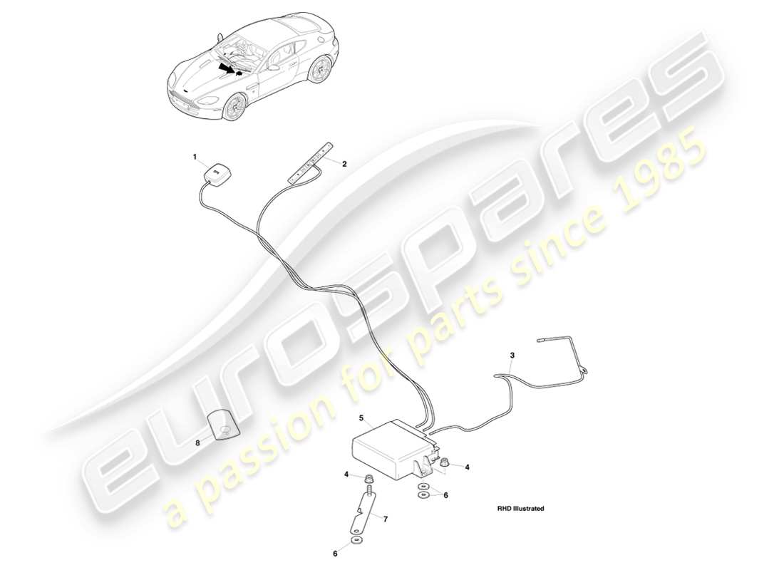 aston martin v8 vantage (2007) tracker, cobra, 14my part diagram