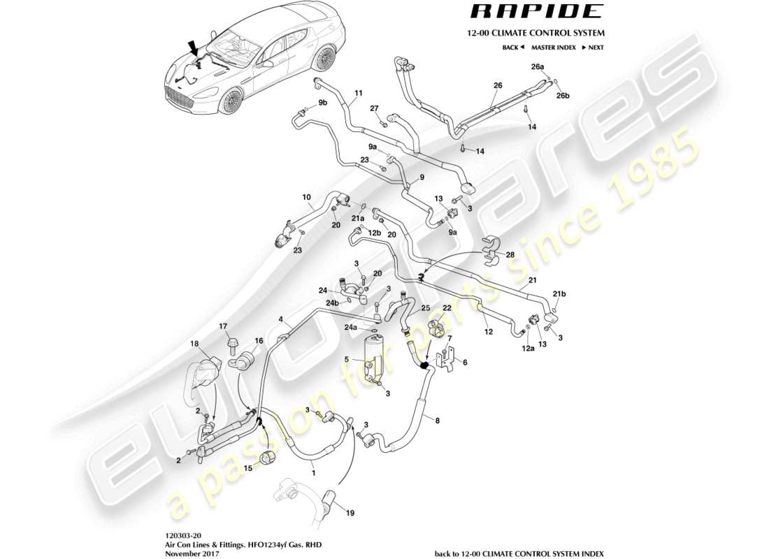 aston martin rapide (2011) air con lines, hfo1234yf, rhd part diagram