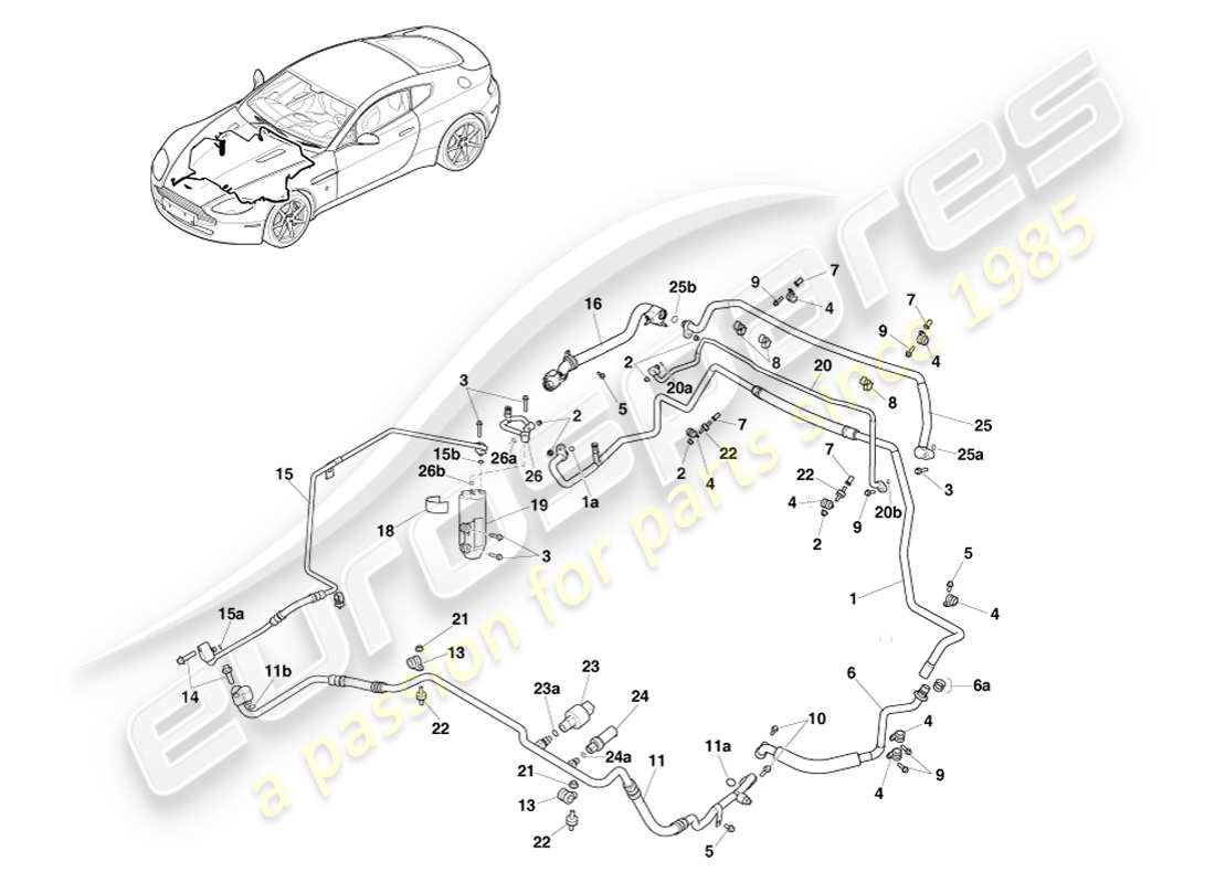 aston martin v8 vantage (2007) air con lines, hfo1234yf gas, rhd part diagram