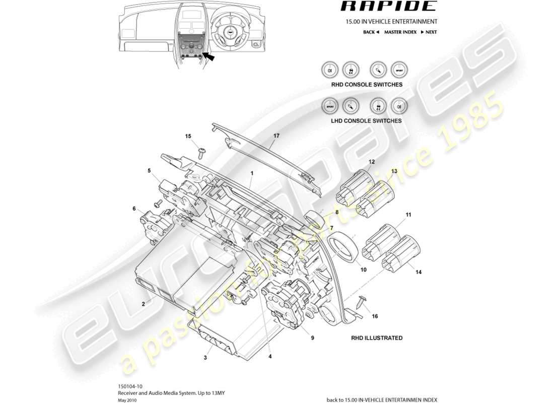 aston martin rapide (2011) media system, up to 13my part diagram