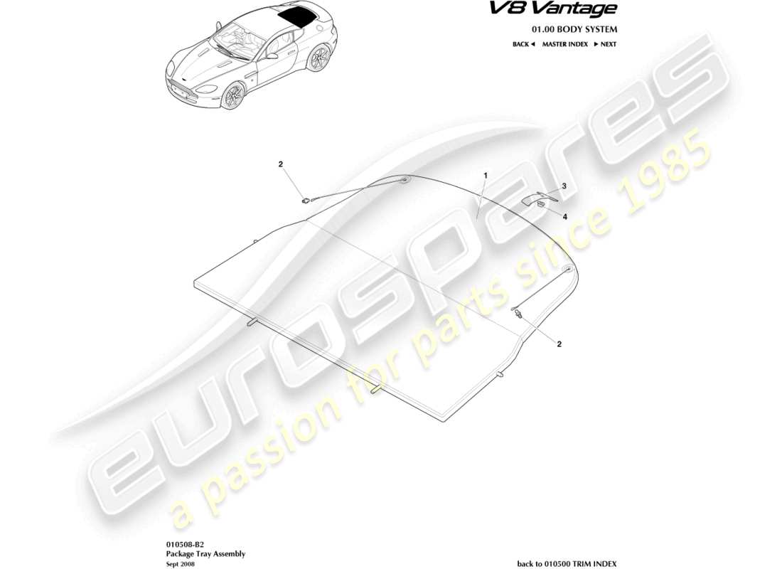 aston martin v8 vantage (2008) package tray assembly part diagram