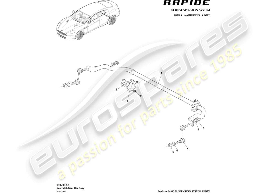 aston martin rapide (2011) rear stabiliser bar part diagram