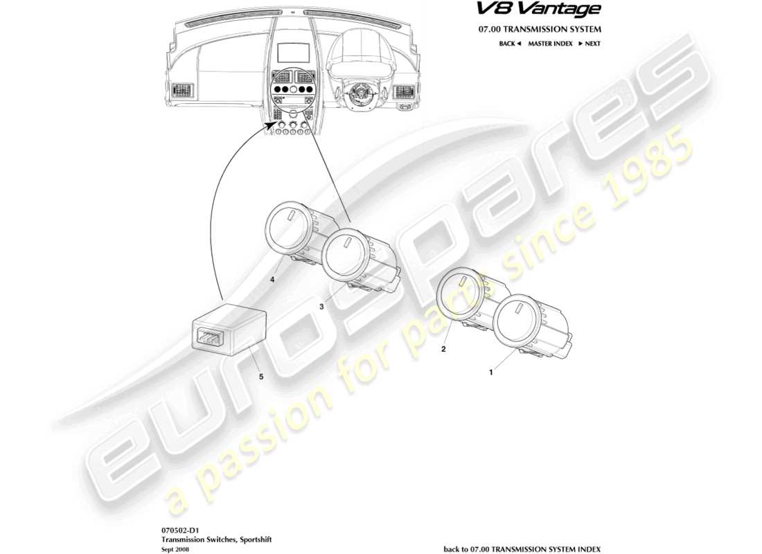 aston martin v8 vantage (2006) transmission switches part diagram